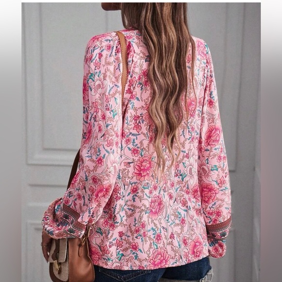 Boho Pink Floral Blouse - Picture 3 of 12